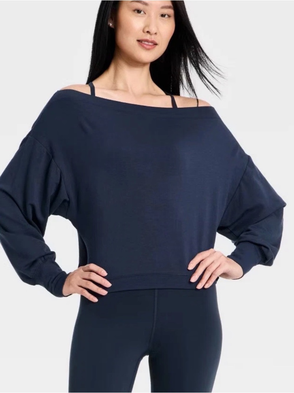 Off-Shoulder Relaxed Women's Sweater - Navy